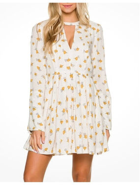 Free People Tegan Printed Mini Dress White & Yellow Floral Size 10
